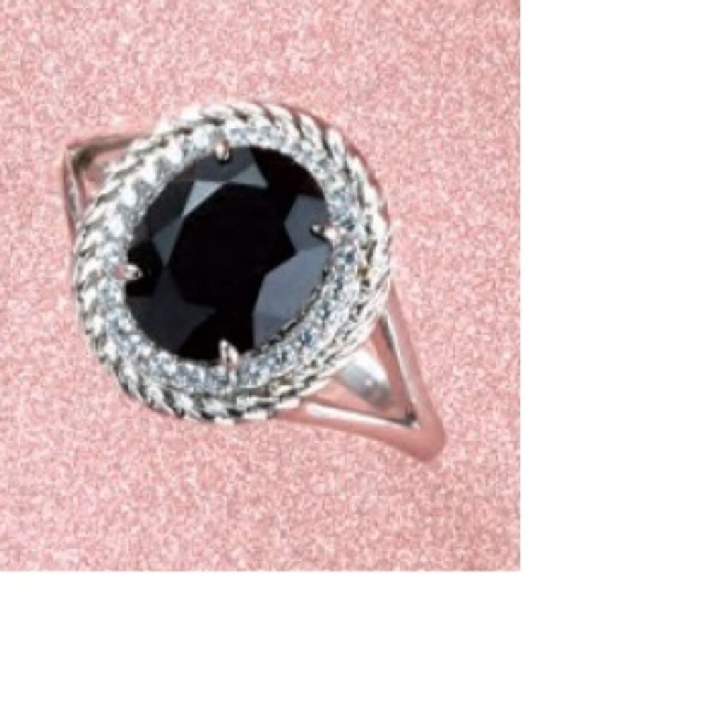 Stainless Steel Faceted Onyx Halo Ring - 7